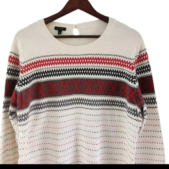 Talbots Womens XL Cotton Cashmere Fair Isle Sweater Ski Pullover - Picture 2 of 8